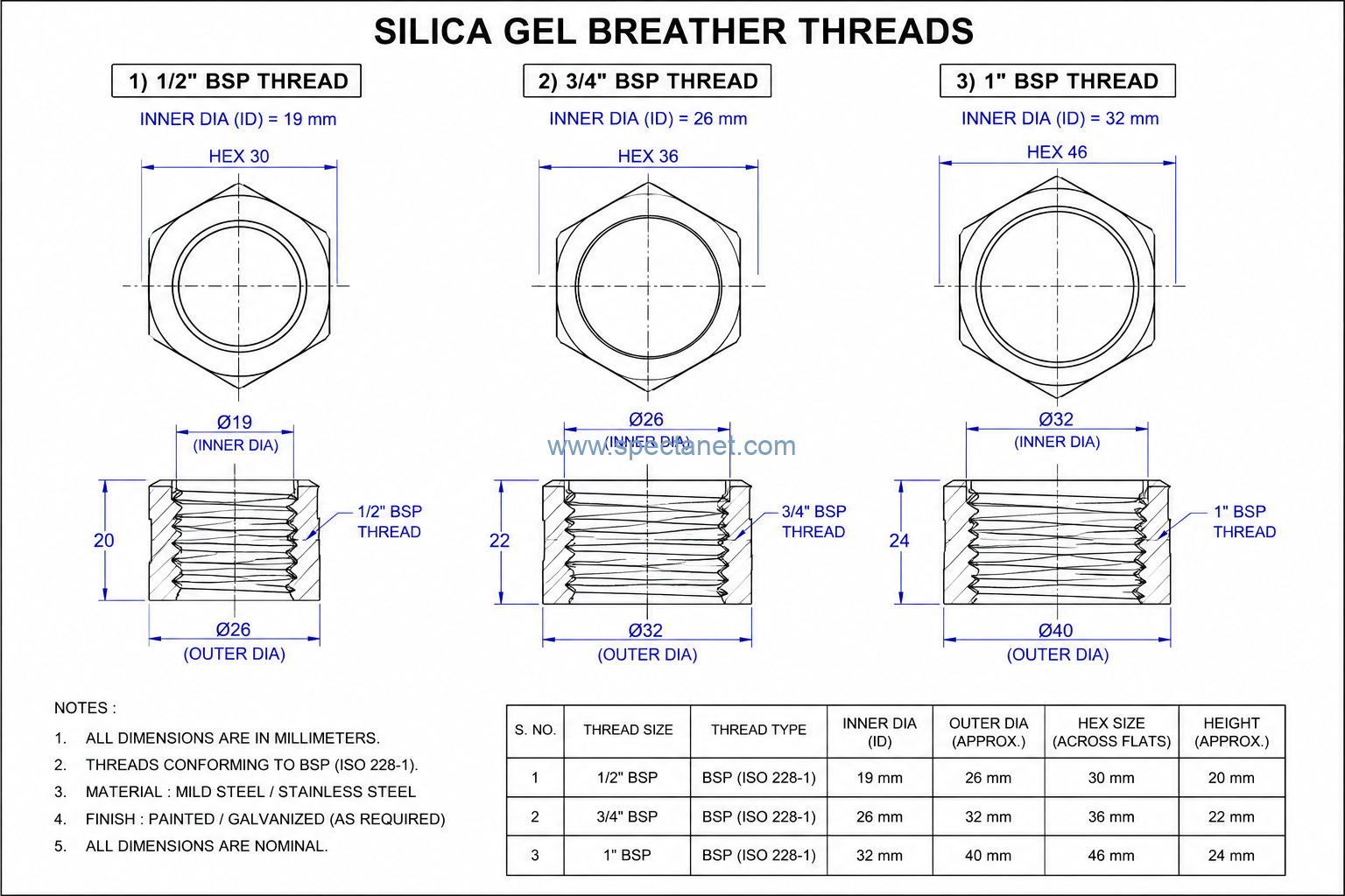 SILICA GEL BREATHER 5KG THREAD MOUNTING DRAWING