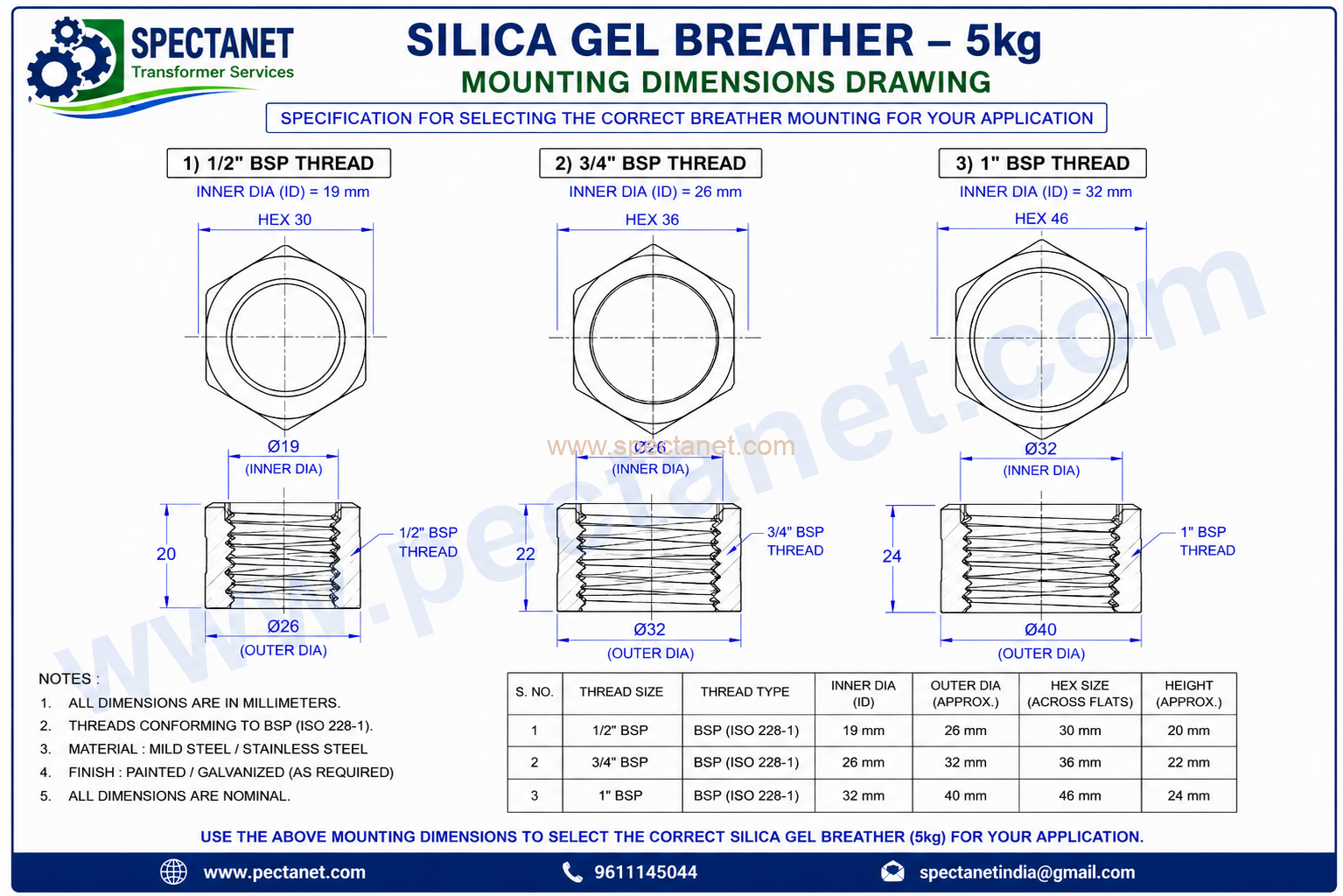 SILICA GEL BREATHER THREAD MOUNTING DRAWING